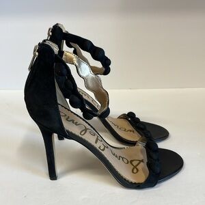 Sam Edelman Addison Black Suede Open Toe Ankle Strap Heels
